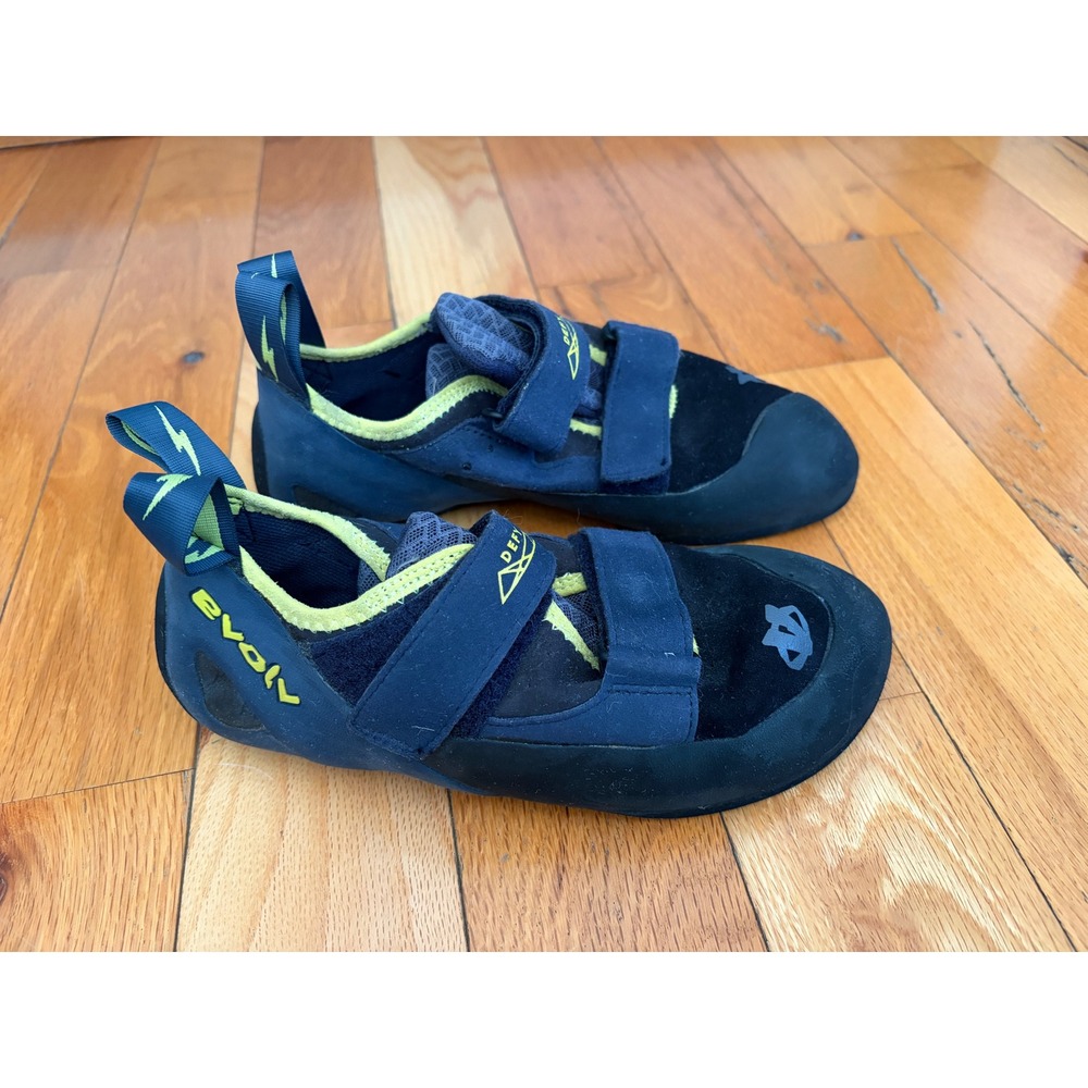 Evolv Defy TRAX Rock Climbing Shoes Size 8 Black Blue Double Strap